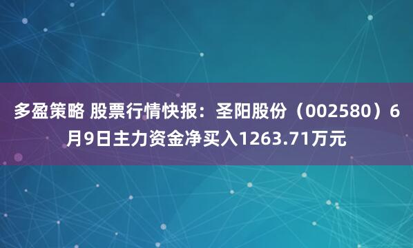 多盈策略 股票行情快报：圣阳股份（002580）6月9日主力资金净买入1263.71万元